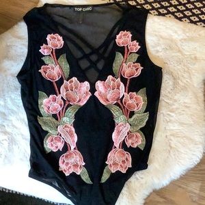 Super cute floral mesh body suit!